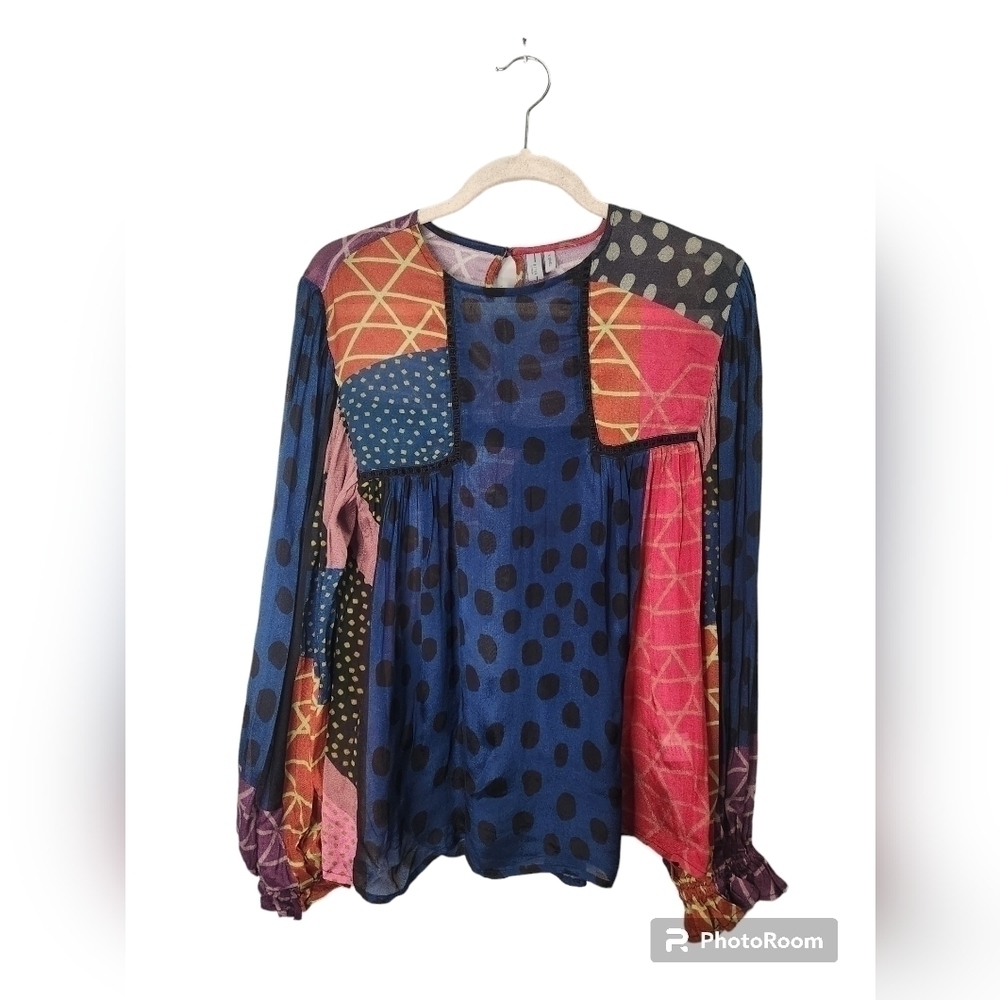 ANTHROPOLOGIE Bl^nk Miranda Blue Peasant Blouse XS - Picture 2 of 5
